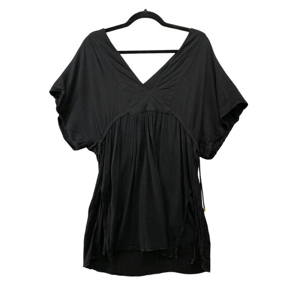 Lauren Ralph Lauren Crinkle Tunic Coverup Top Dress Womens XS Black (4) V-Neck - Picture 1 of 10